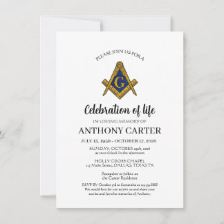 Celebration of Life Freemason Masonic Funeral Invitation
