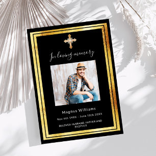 Celebration of life funeral black gold photo invitation