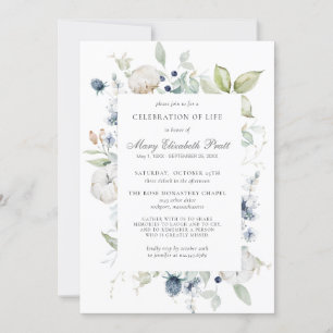 Celebration of Life Funeral Dusty Blue Floral Invitation