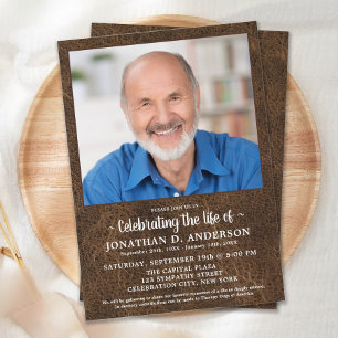 Celebration Of Life Funeral Faux Leather Photo Invitation
