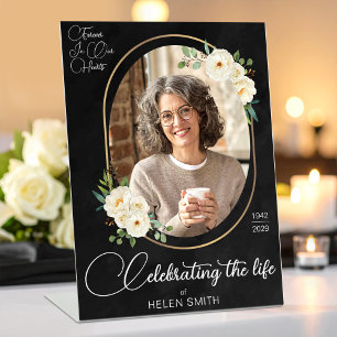 Celebration of Life - Funeral Floral Photo Black Pedestal Sign