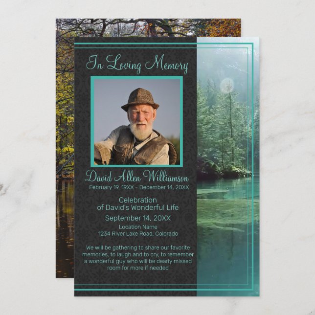 "Celebration of Life" Funeral for Outdoors Man Invitation (Front/Back)