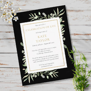 Celebration of Life Funeral Greenery Invitation Postcard
