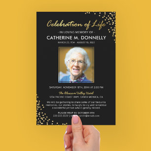 Celebration of Life   Funeral Memorial Black Gold Invitation