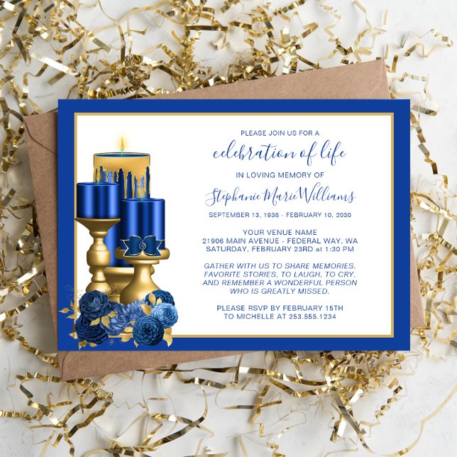 Celebration of Life Funeral Memorial Blue Candle Invitation (Celebration of Life Funeral Memorial Blue Candle Invitation)