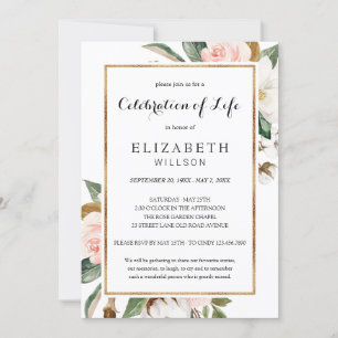 Celebration of Life Funeral Memorial Blush Floral Invitation