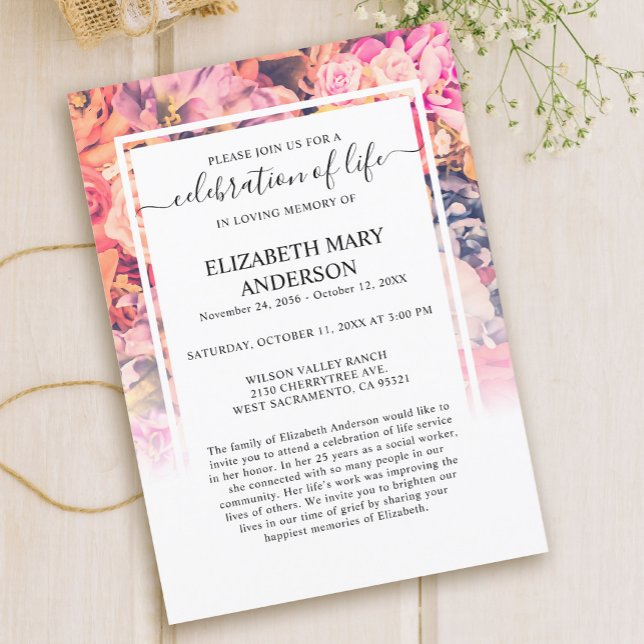 Celebration of Life Funeral Memorial Bright Floral Invitation (Creator Uploaded)
