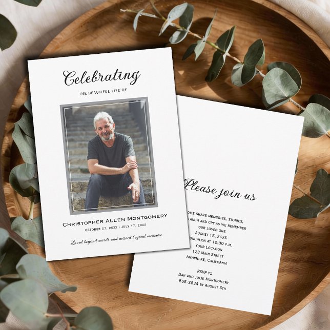 Celebration of Life Funeral Memorial Invitation (Celebration of Life photo funeral memorial invitations, PRINTED and/or INSTANT DOWNLOAD)