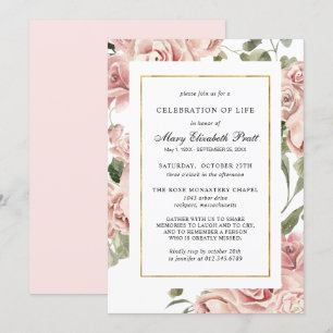 Celebration of Life Funeral Memorial Pink Floral I Invitation