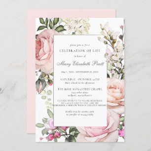 Celebration of Life Funeral Memorial Pink Floral I Invitation