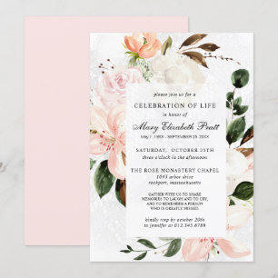 Celebration of Life Funeral Memorial Pink Floral I Invitation