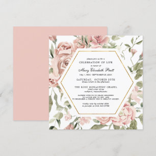 Celebration of Life Funeral Memorial Pink Floral I Invitation