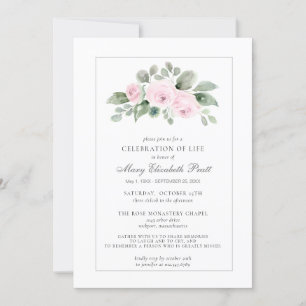 Celebration of Life Funeral Memorial Pink Floral Invitation