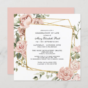 Celebration of Life Funeral Memorial Pink Floral Invitation