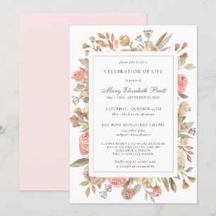 Celebration of Life Funeral Memorial Pink Floral Invitation