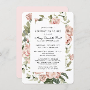 Celebration of Life Funeral Memorial Pink Floral Invitation