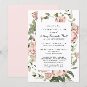 Celebration of Life Funeral Memorial Pink Floral Invitation