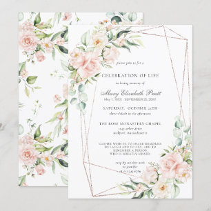 Celebration of Life Funeral Memorial Pink Floral Invitation