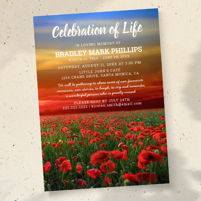 Celebration of Life | Funeral Memorial Poppy Field Invitation (Creator Uploaded)