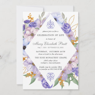 Celebration of Life Funeral Memorial Purple Floral Invitation