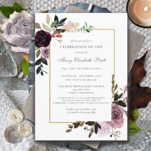 Celebration of Life Funeral Memorial Purple Floral Invitation