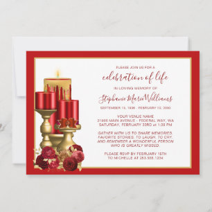 Celebration of Life Funeral Memorial Red Candle Invitation