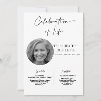 Celebration of Life Funeral Memorial Service Invitation
