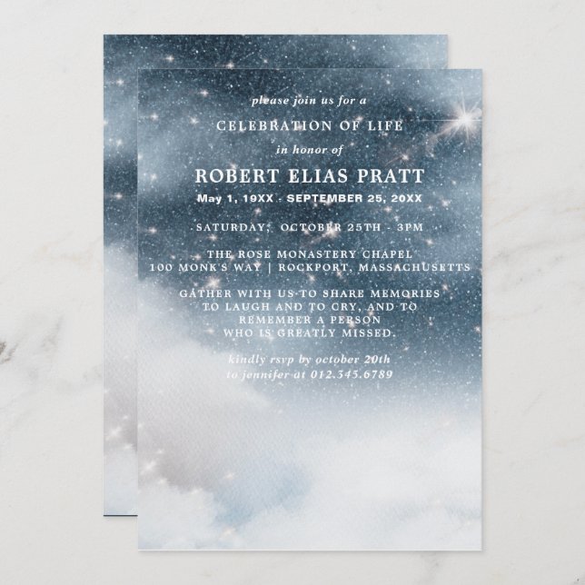 Celebration of Life Funeral Memorial Starry Sky Invitation (Front/Back)