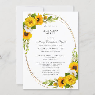Celebration of Life Funeral Memorial Sunflowers In Invitation
