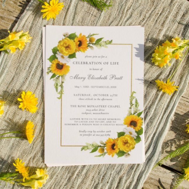 Celebration of Life Funeral Memorial Sunflowers Invitation (Creator Uploaded)