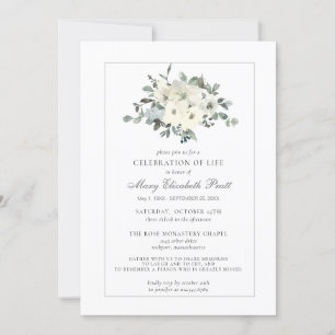 Celebration of Life Funeral Memorial White Floral Invitation