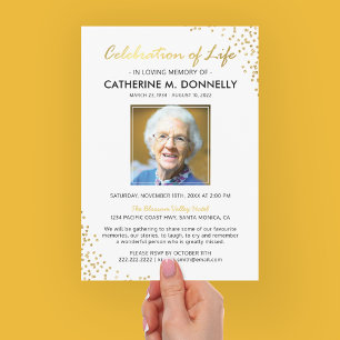 Celebration of Life   Funeral Memorial White Gold Invitation