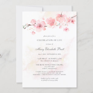 Celebration of Life Funeral Photo Pink Floral Invi Invitation
