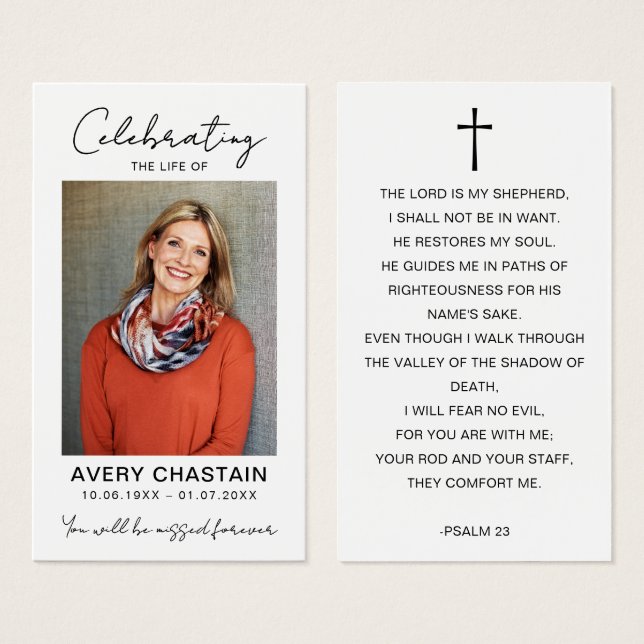 Celebration Of Life Funeral Photo Prayer Cards (Front & Back)