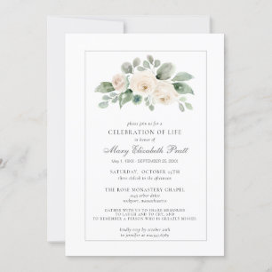 Celebration of Life Funeral Photo White Floral Invitation