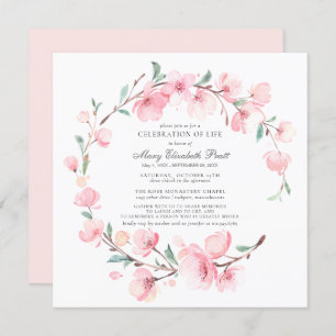 Celebration of Life Funeral Pink Cherry Blossom Invitation