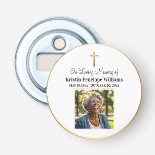 Celebration Of Life Gold Cross Photo Funeral Bottle Opener