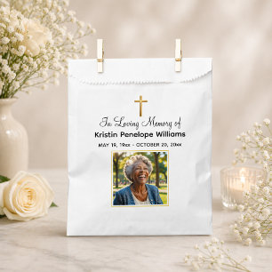 Celebration Of Life Gold Cross Photo Funeral Favour Bag