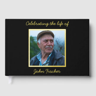 Celebration of Life Gold Foil Photo Funeral Guest Book