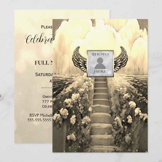 Celebration of Life - Gold Invitation (Front/Back)