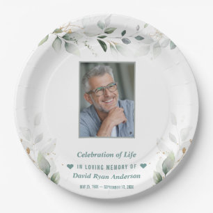 Celebration of Life Greenery Man Photo Memorial   Paper Plate