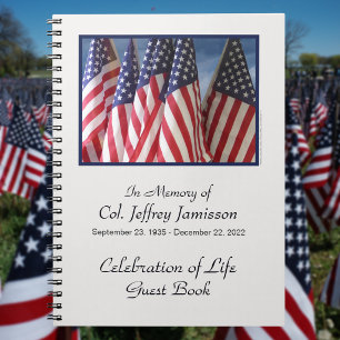 Celebration of Life Guest Book, American Flags Notebook