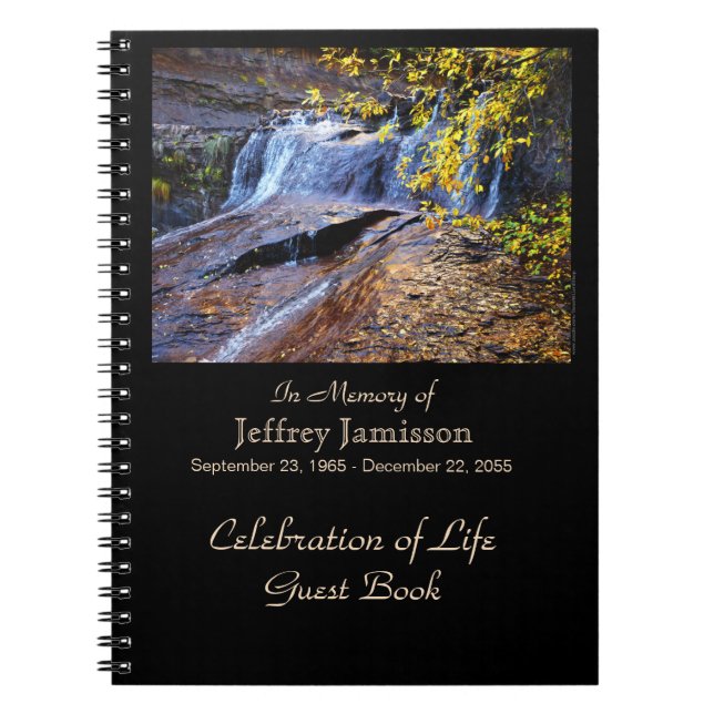 Celebration of Life Guest Book, Autumn Waterfall  Notebook (Front)