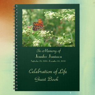 Celebration of Life Guest Book, Orange Butterfly Notebook