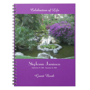 Celebration of Life Guest Book, Purple Flowers Notebook