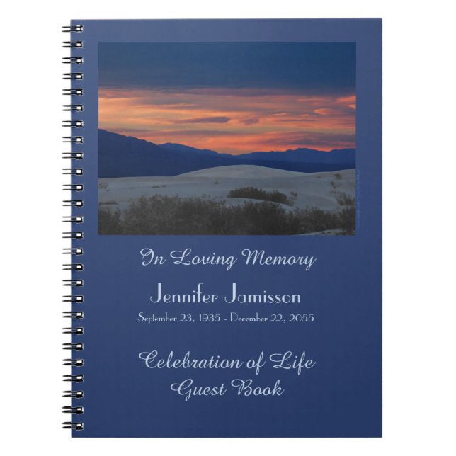 Celebration of Life Guest Book, Sunset at Dunes Notebook (Front)