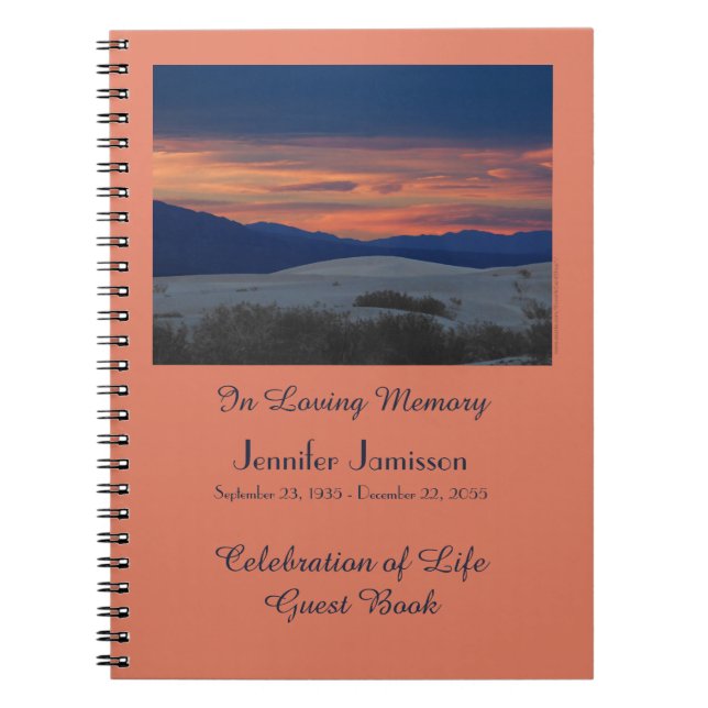 Celebration of Life Guest Book, Sunset Dunes Pink Notebook (Front)