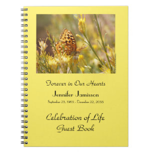 Celebration of Life Guest Book, Yellow Butterfly Notebook