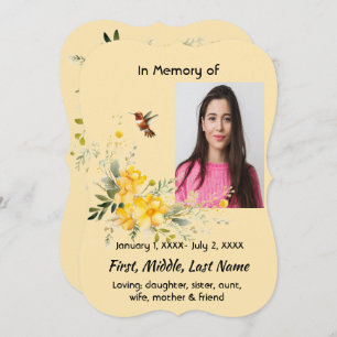 Celebration of Life  Hummingbird Yellow Roses  Invitation