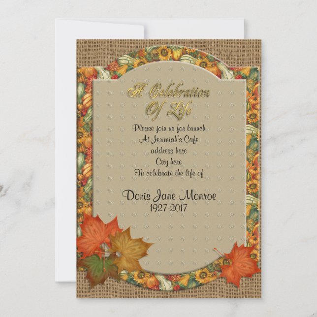 Celebration of life Invitation Autumn theme (Front)